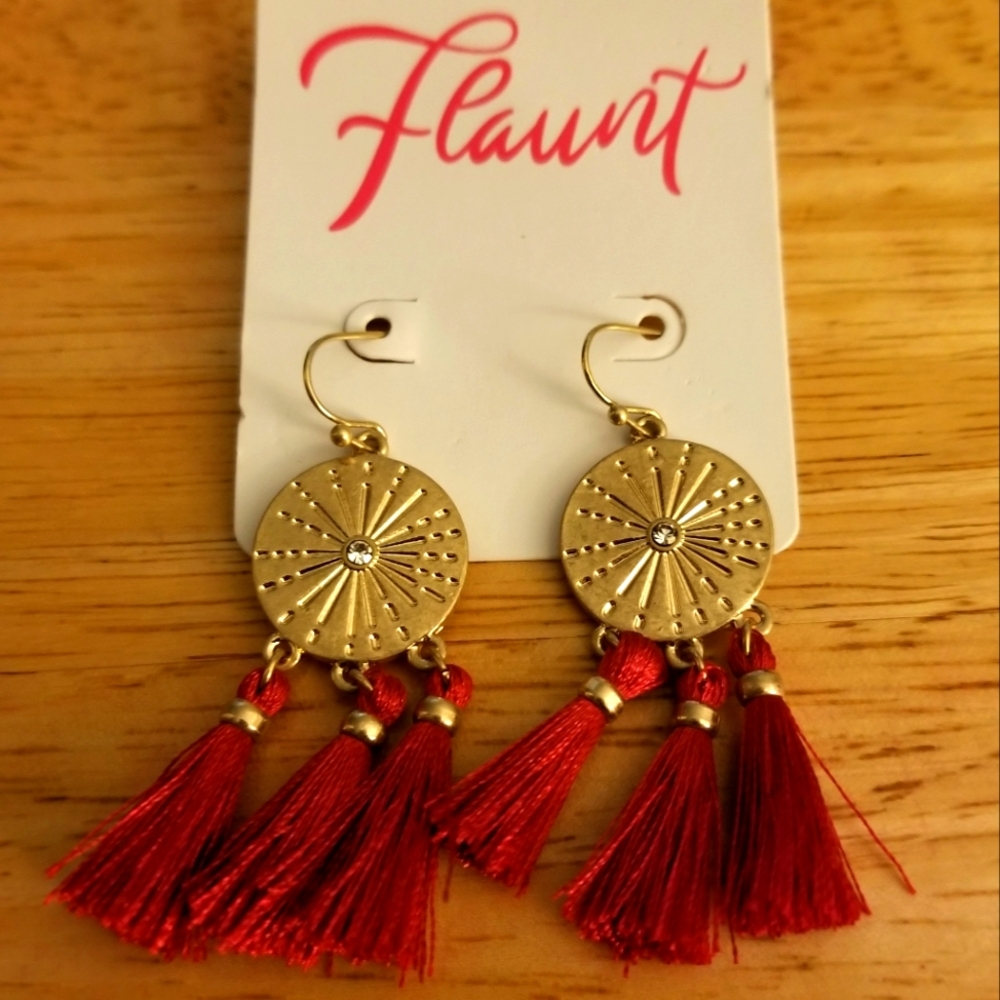 New Gold & Red Fringe Earrings